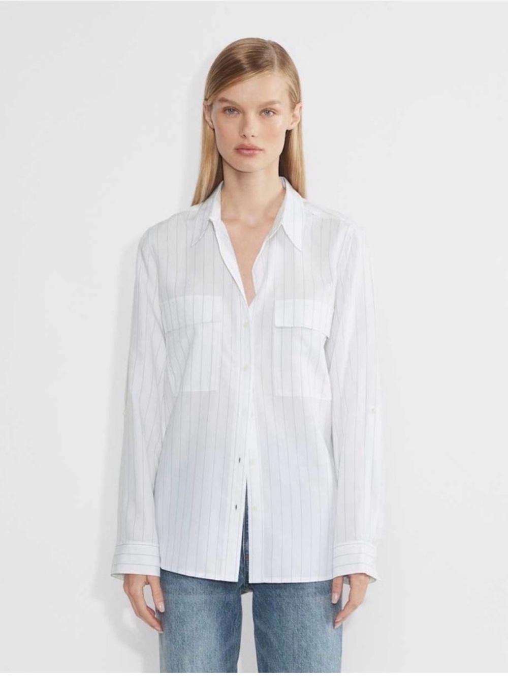 Aritzia White Pinstripe Button-Up Shirt